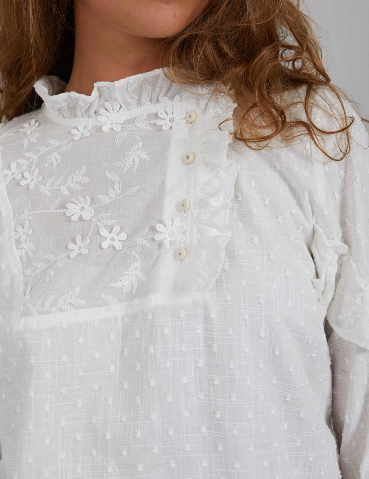 Blouse with 3D lace mix - White