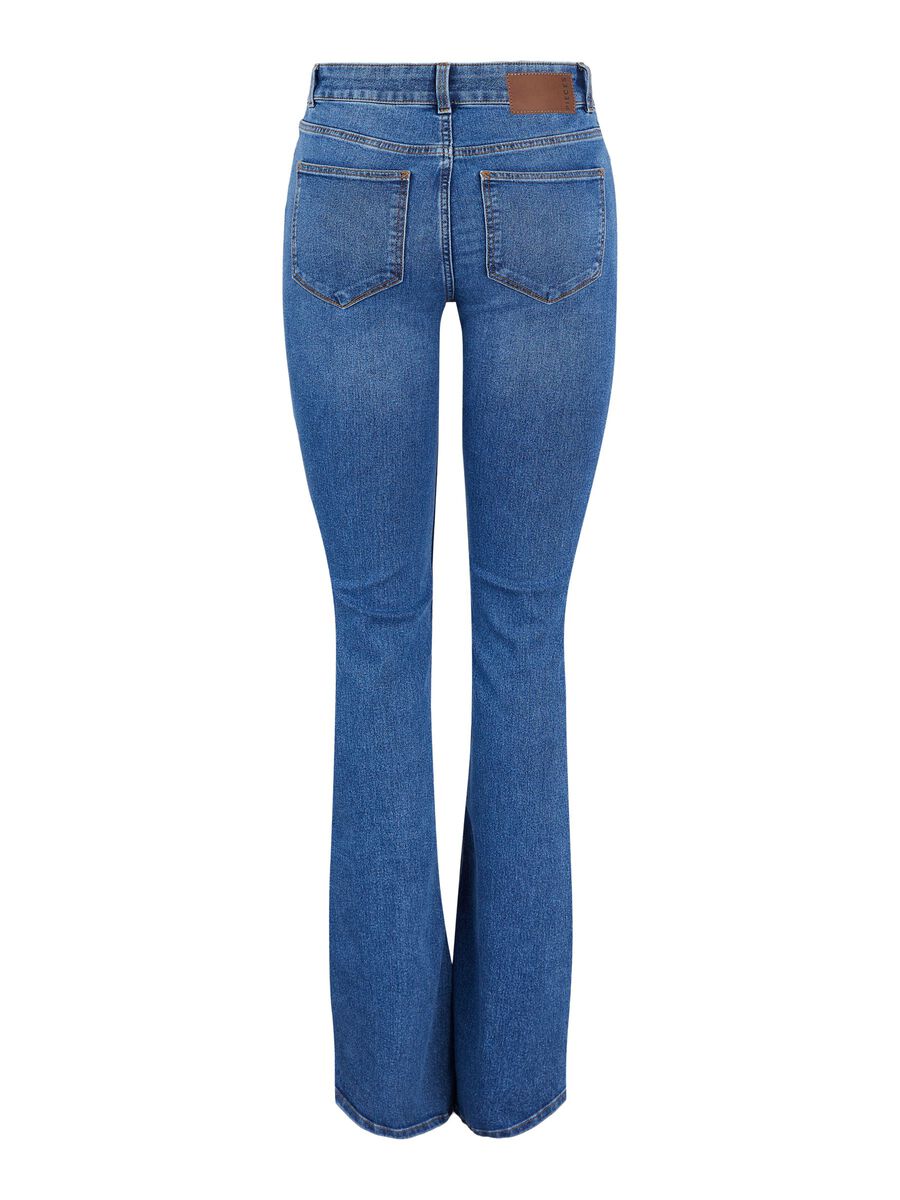 Blue Denim Mid Waist Flared Jeans