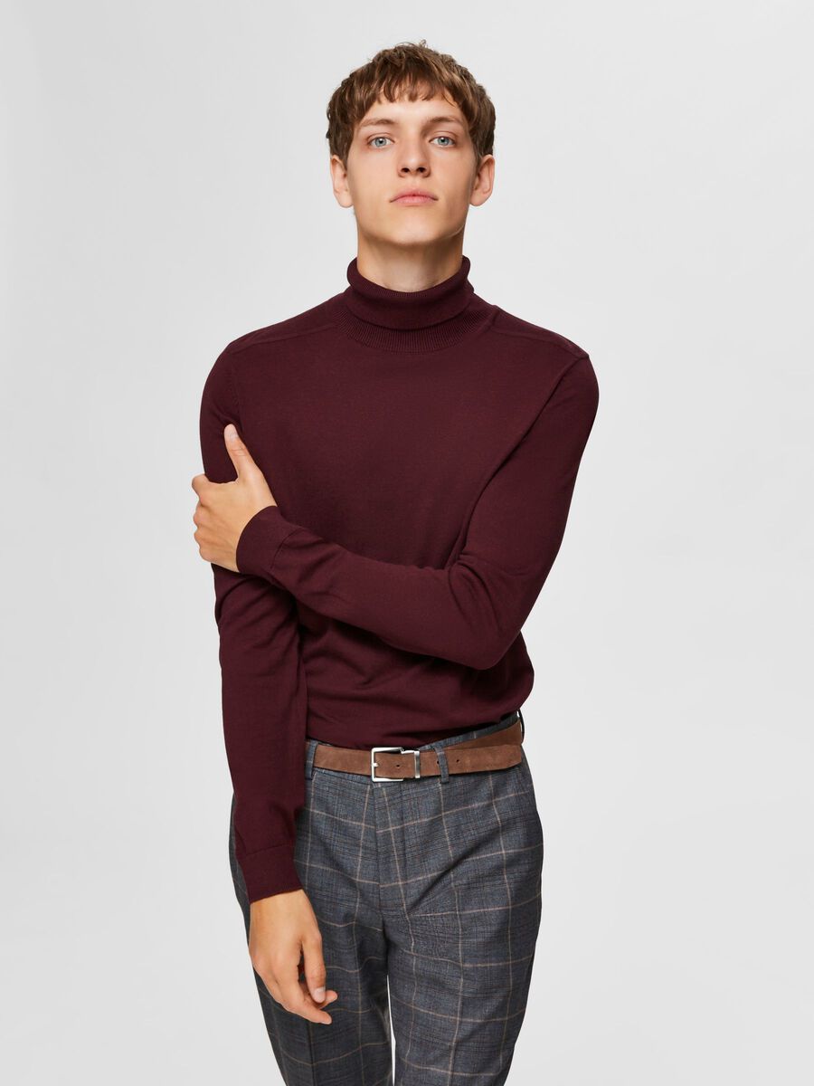 KNITTED ROLL NECK  - Wine Melange