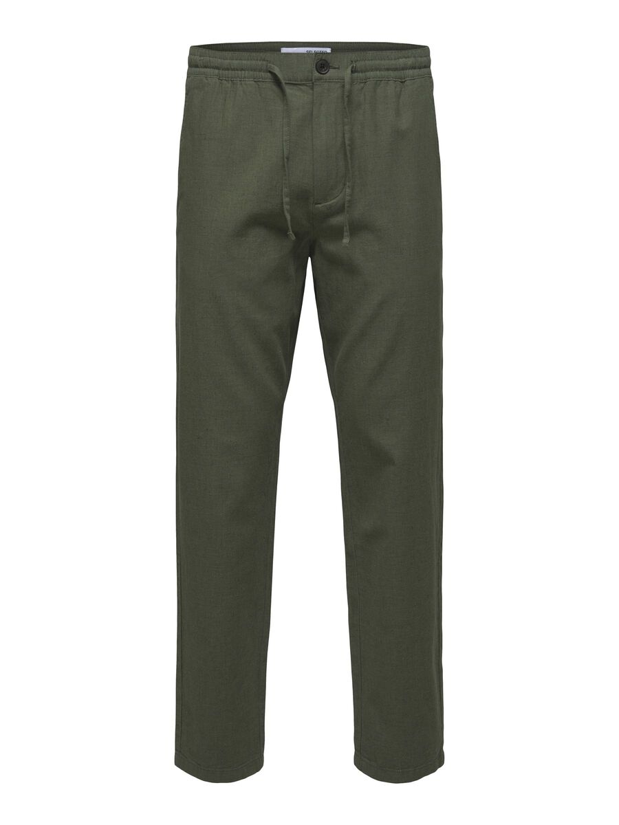 Olive Green Linen Blend Trousers