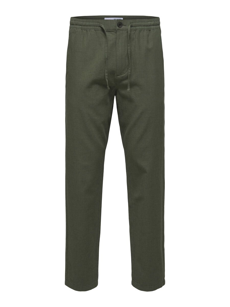 LINEN BLEND TROUSERS - OLIVE GREEN