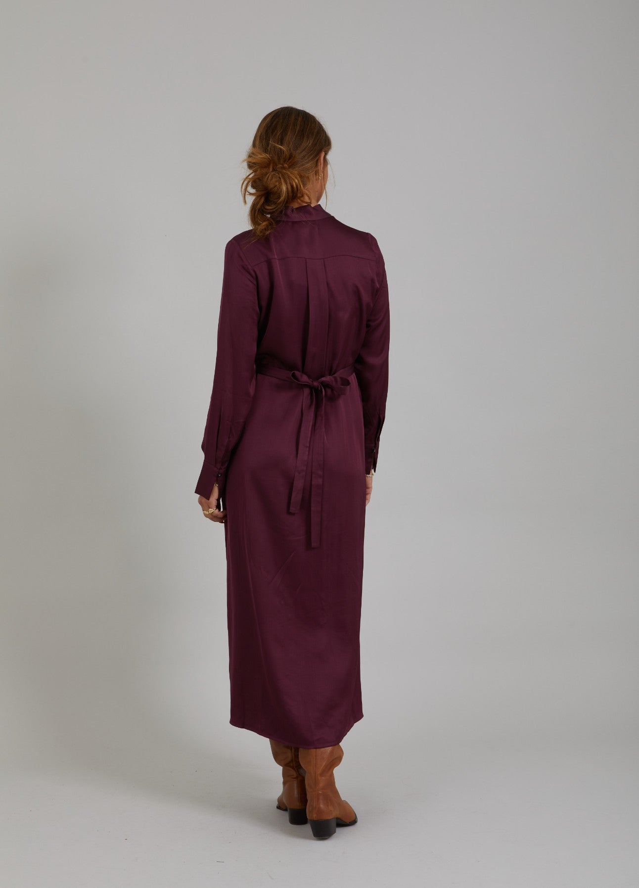 dress with v-neck gatherings - Bordeaux