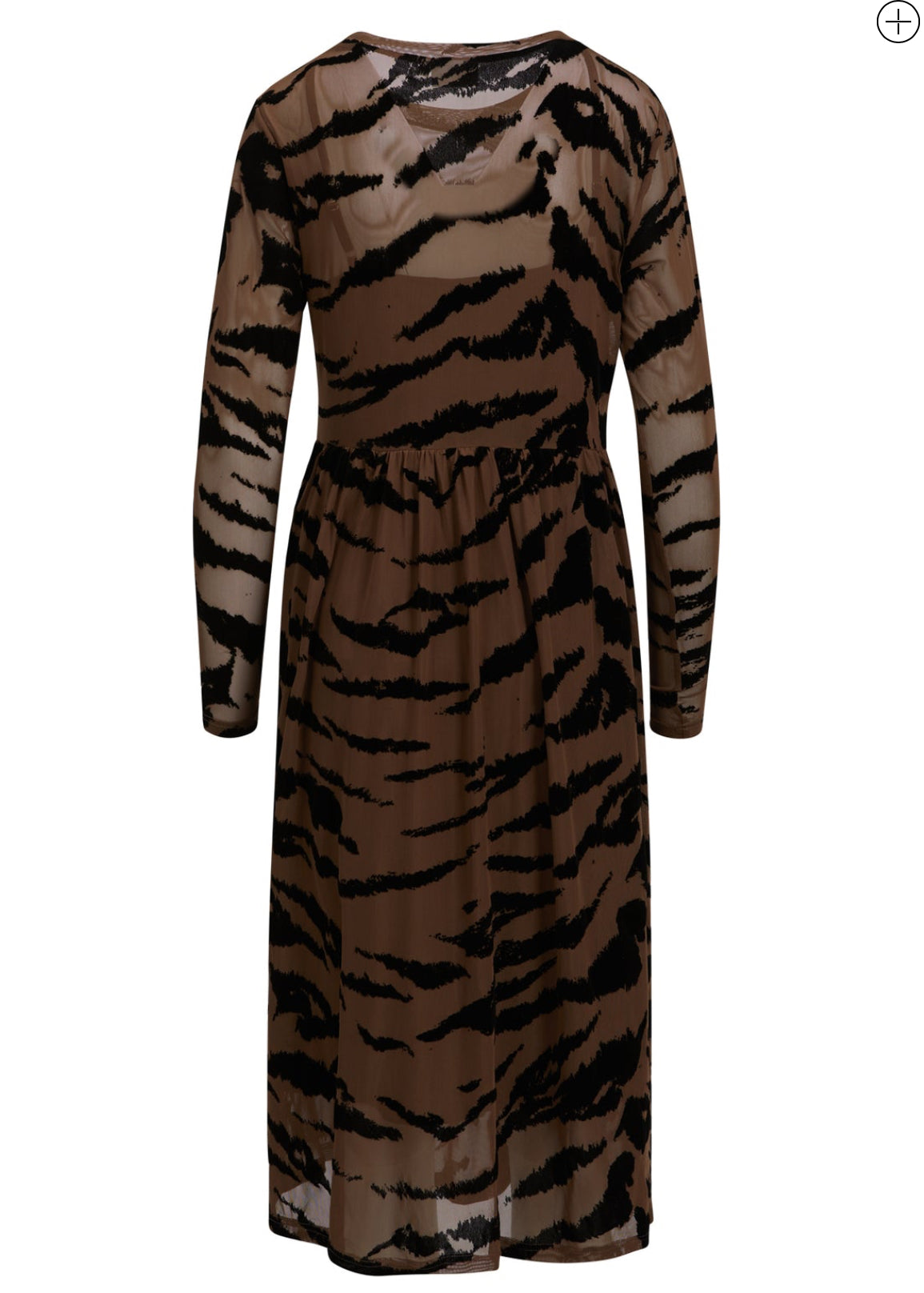 Long Mesh Dress With Zebra Print - Brown