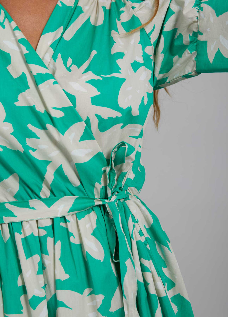 Wrap Dress with Wide Cuff - Wild Flower Print