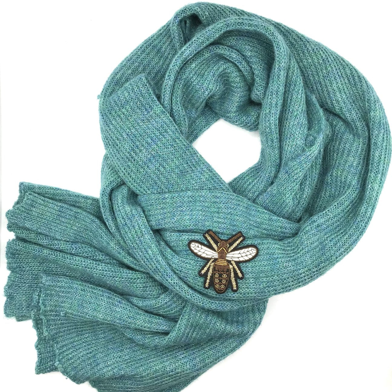 Duck Egg Scarf With Insect Pin