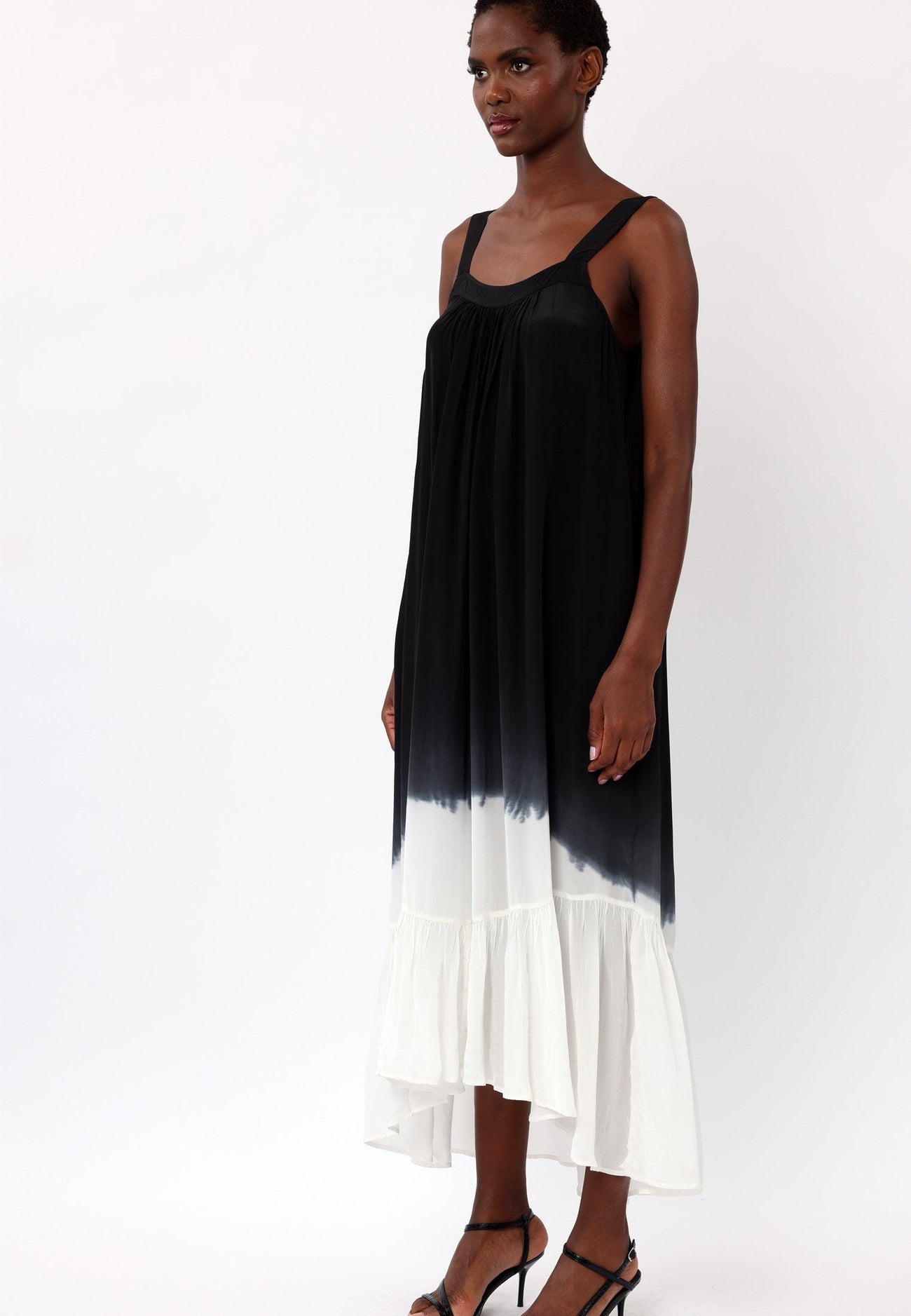 Black Dip Dye Printed Maxi Dress