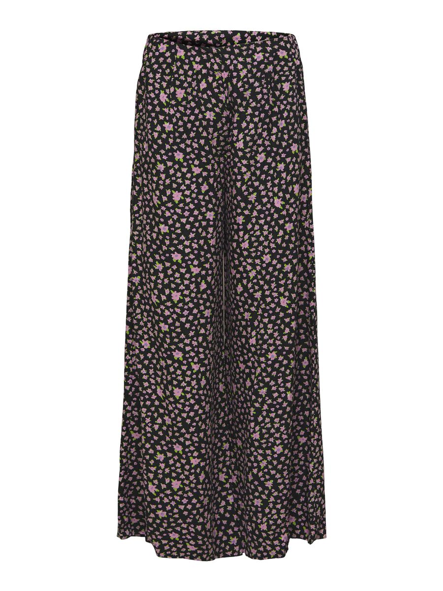 FLORAL WIDE LEG TROUSERS - Black