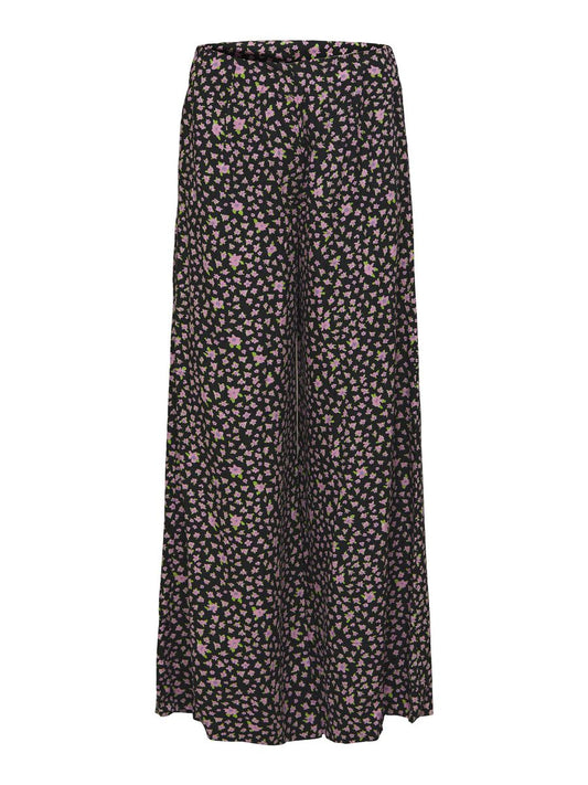 Black Floral Wide Leg Trousers