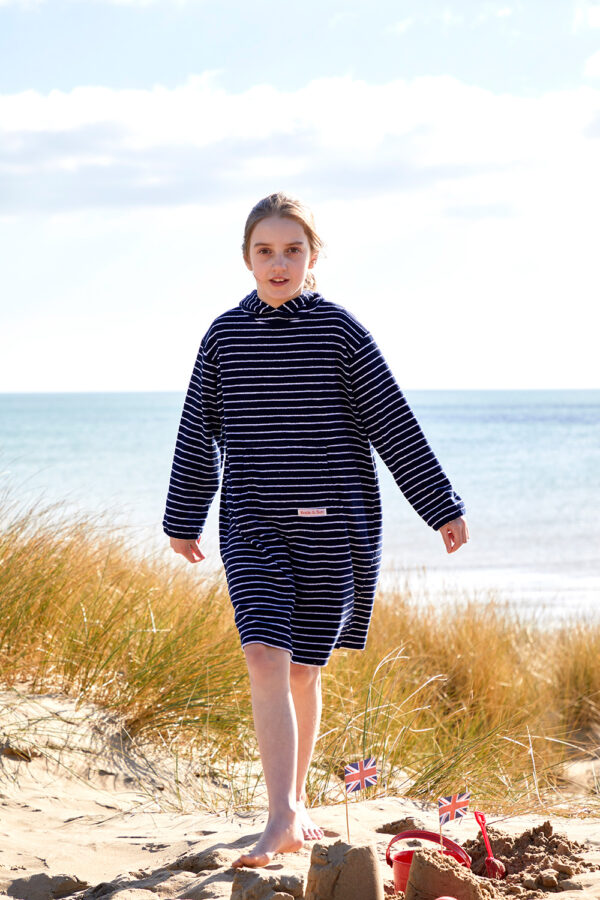 Children's Hooded Towel Robe - Navy/White