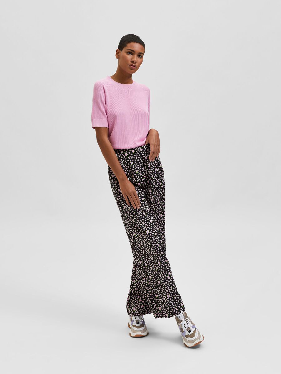 FLORAL WIDE LEG TROUSERS - Black