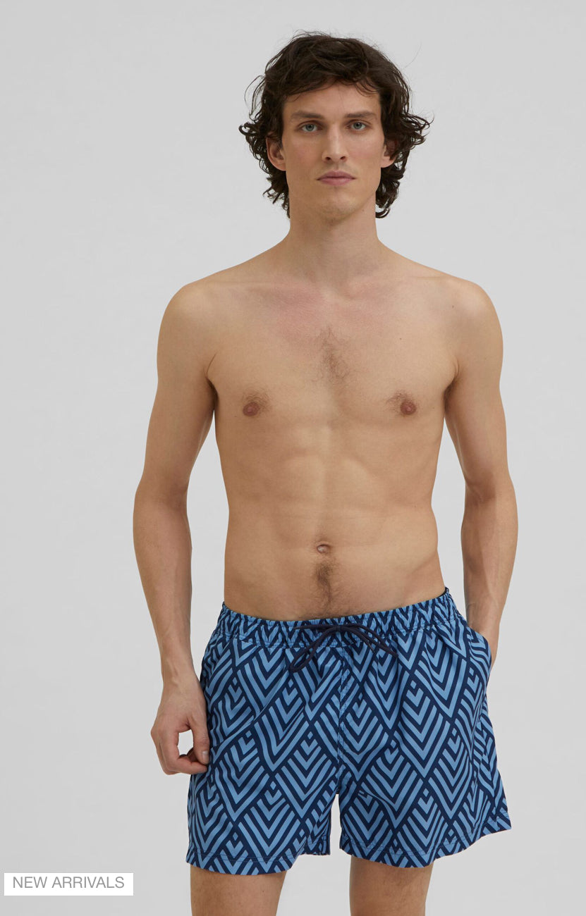 Blue Printed Swim Shorts