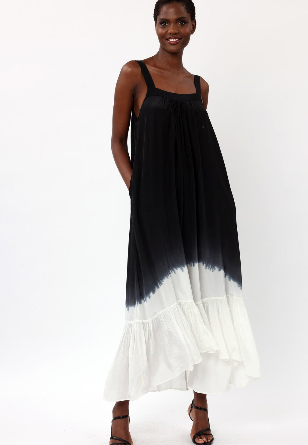 Black Dip Dye Printed Maxi Dress