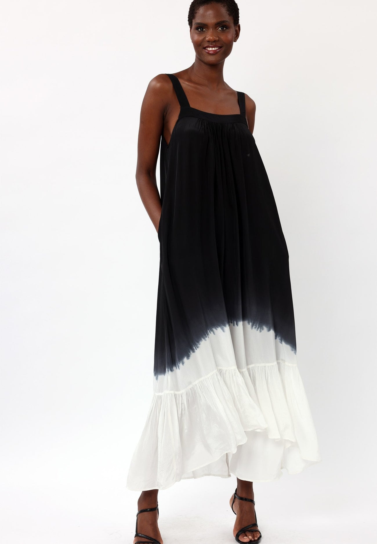 Black Dip Dye Printed Maxi Dress