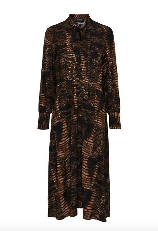 SNAKE PRINT MIDI LS DRESS - Black