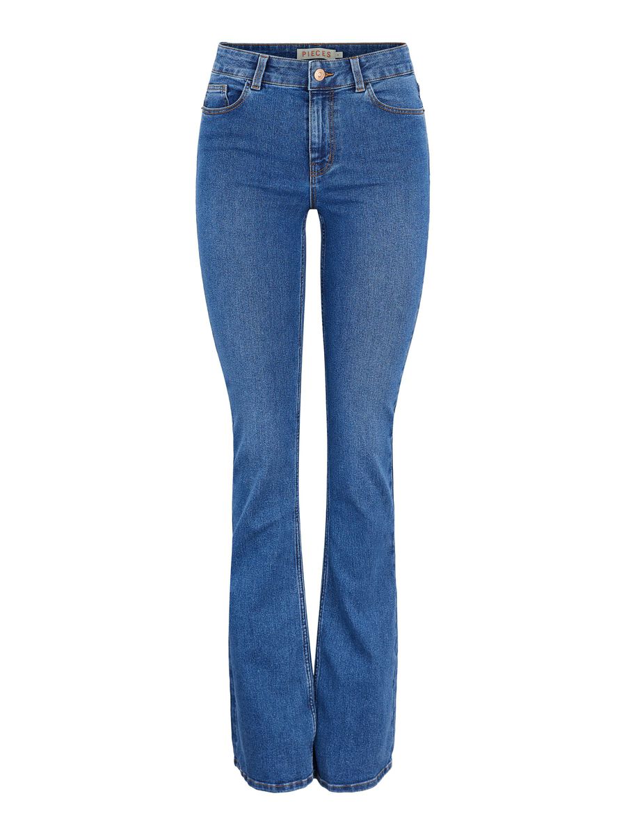 Blue Denim Mid Waist Flared Jeans