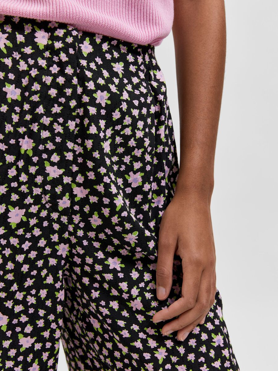 FLORAL WIDE LEG TROUSERS - Black