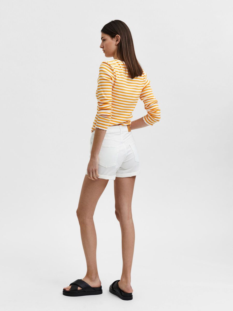 SLFSIA Mid Waist Denim Shorts - White