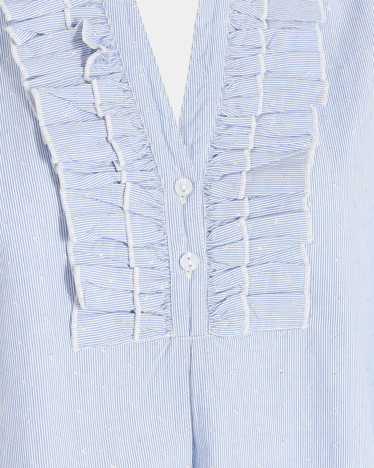Blue Stripe Ruffle Neck Blouse