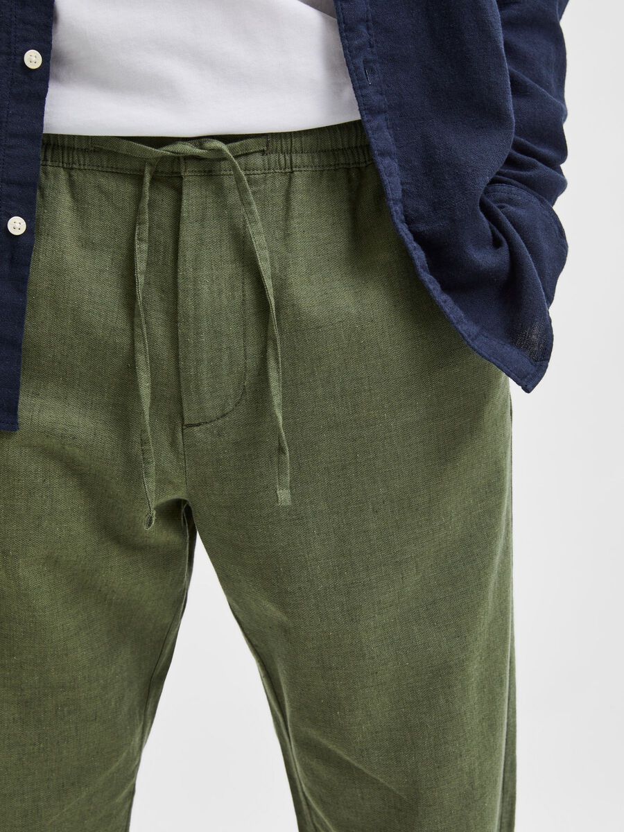 LINEN BLEND TROUSERS - OLIVE GREEN