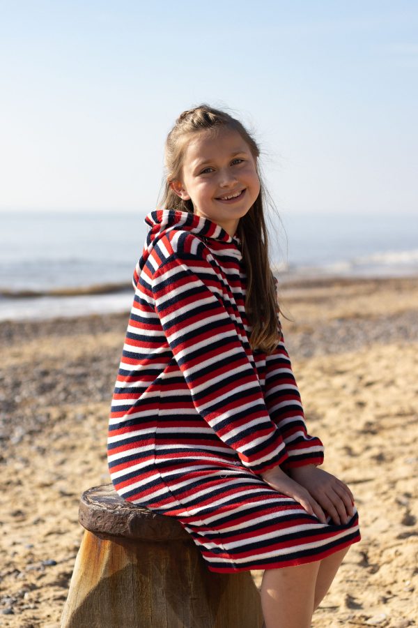 Children's Hooded Towel Robe - Red/White/Blue
