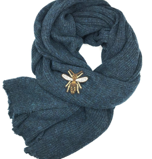 Teal Scarf With Insect Pin