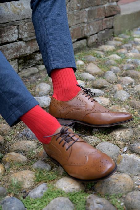 Red Ribbed Bamboo Socks