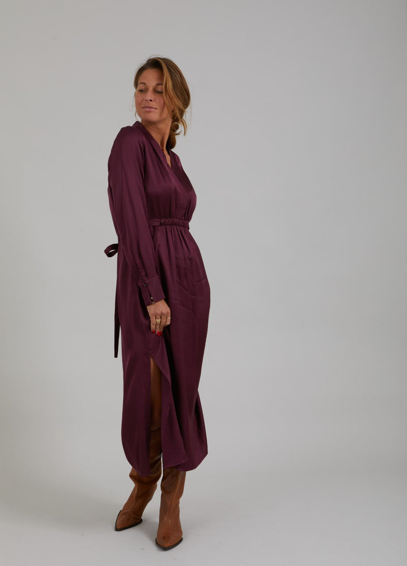 dress with v-neck gatherings - Bordeaux