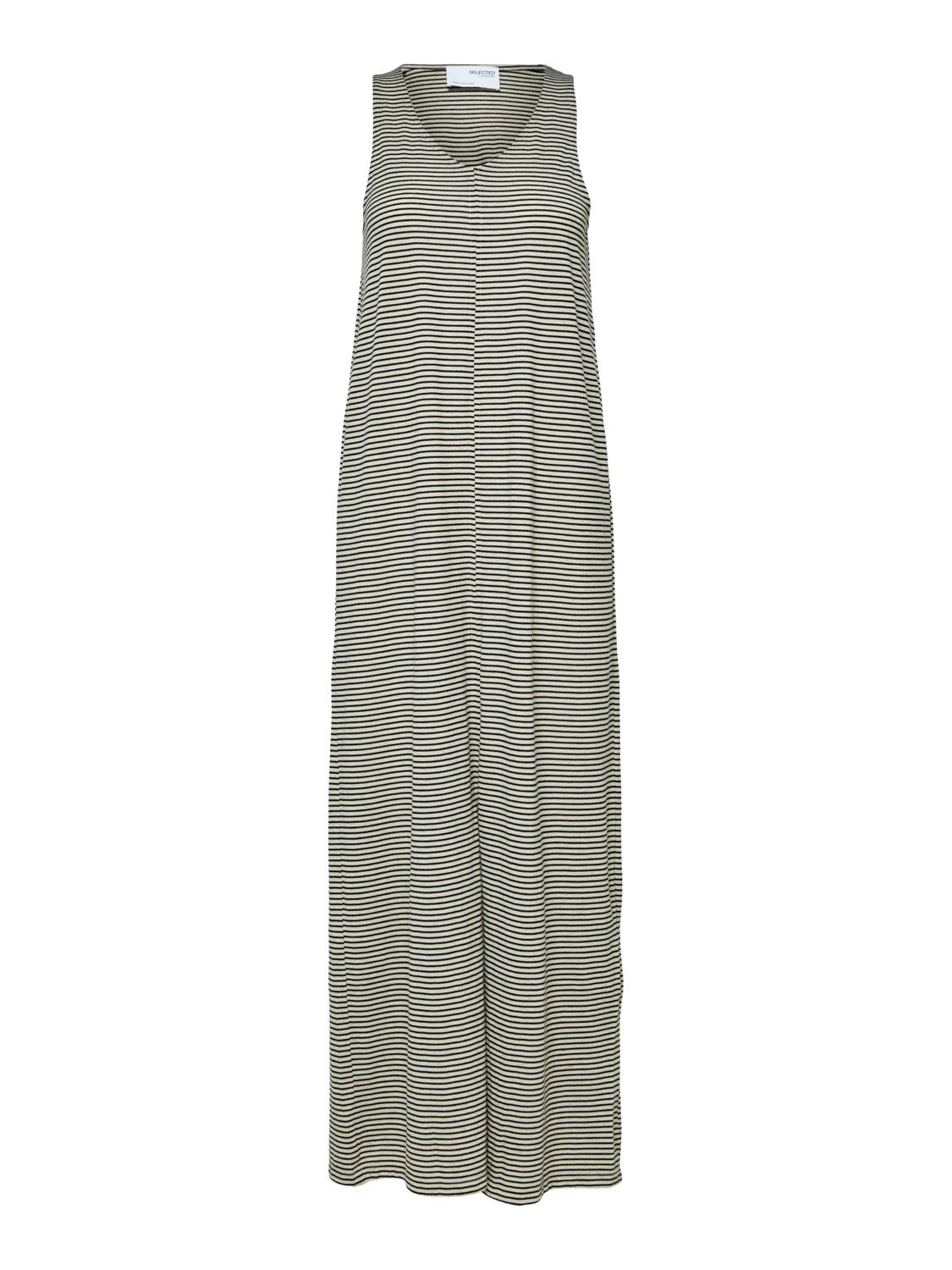 Ankle Slit Dress - Sandshell / Black Stripe