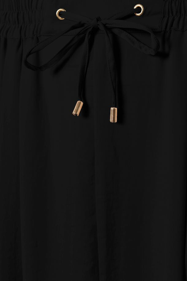 Midi Skirt with Drawstring Waist - Black