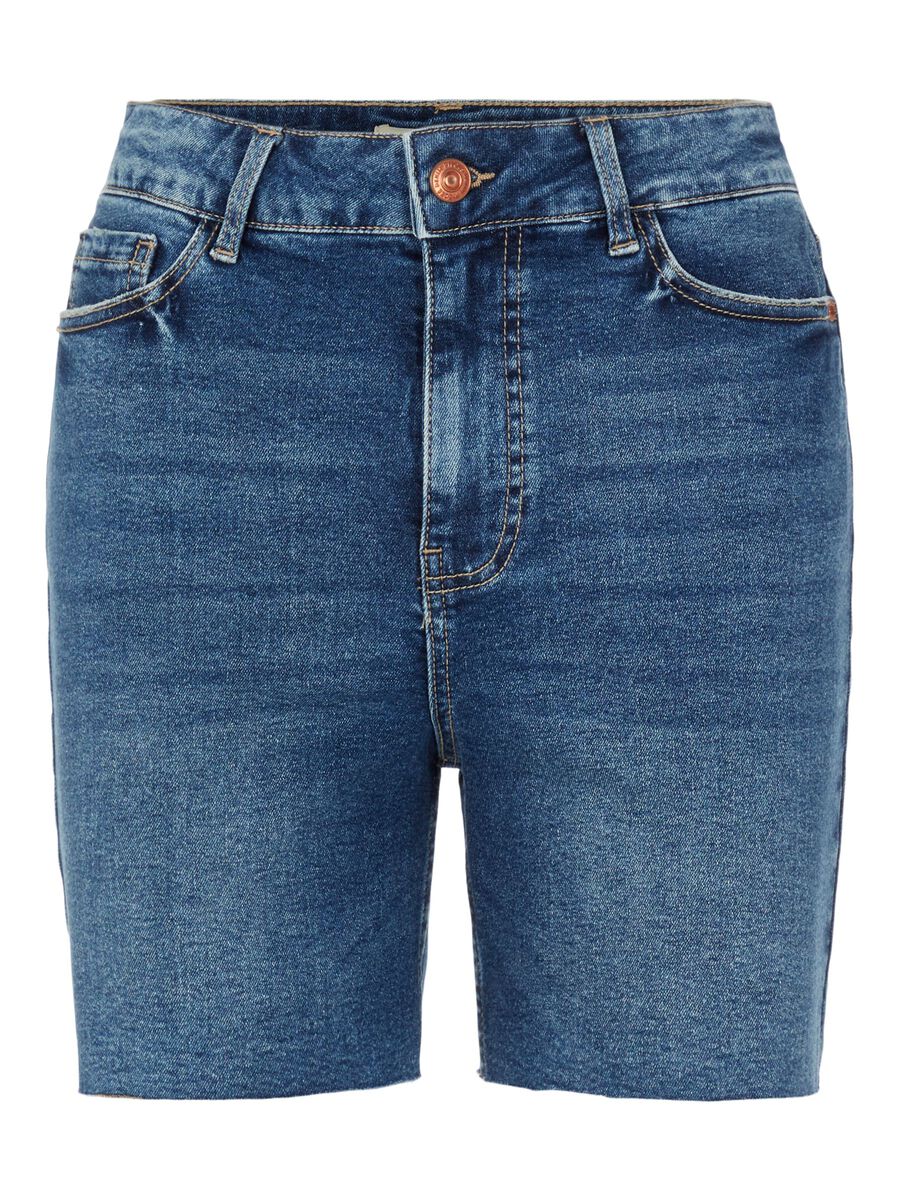 High waist medium blue denim shorts