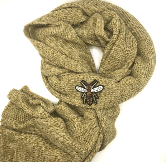 Olive Scarf With Grand Insect Pin