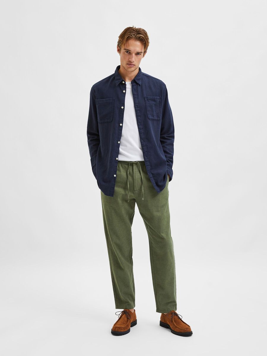 LINEN BLEND TROUSERS - OLIVE GREEN