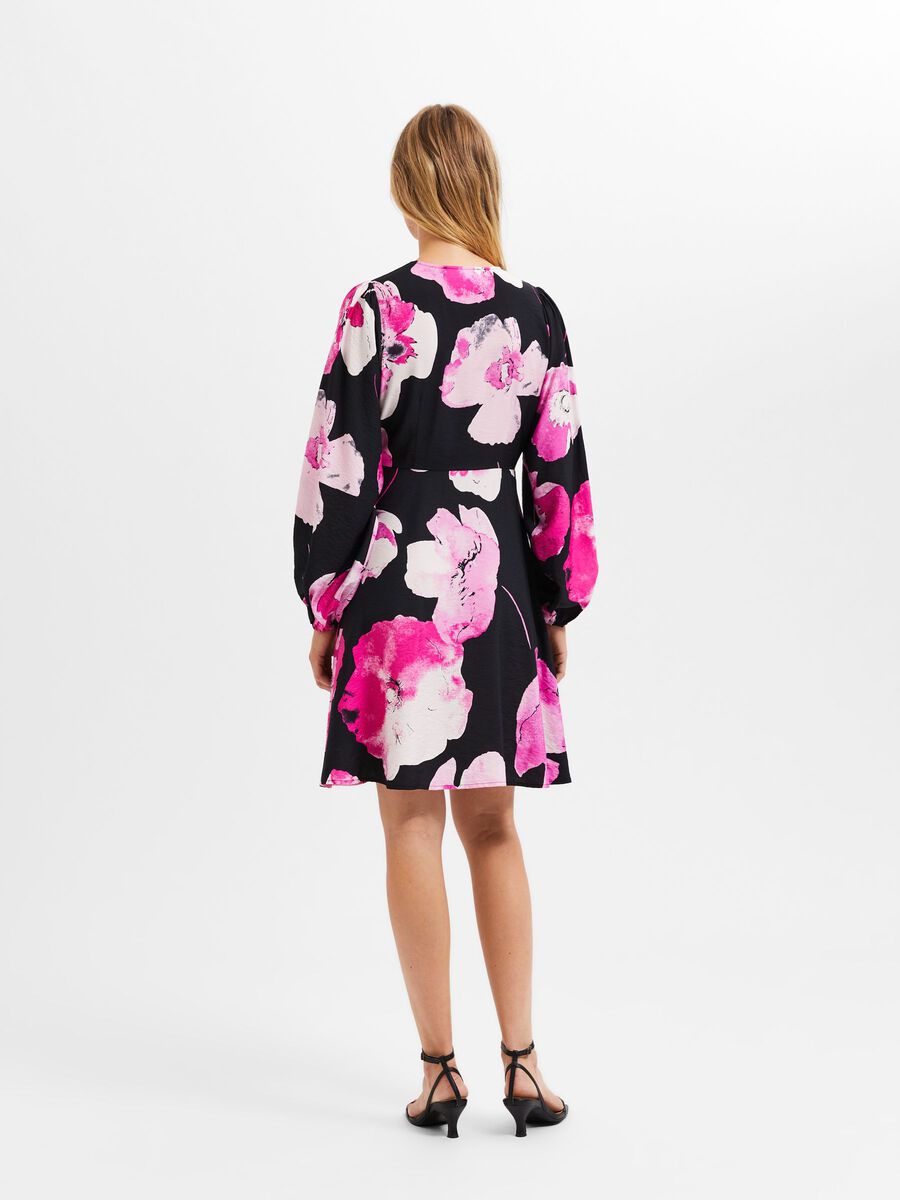 FLORAL WRAP LS DRESS