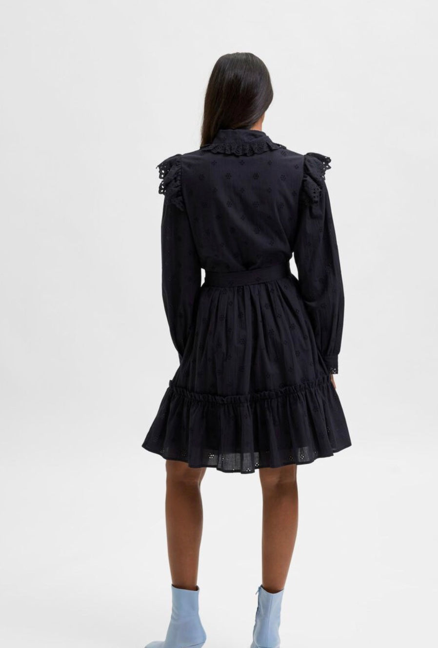 BRODERIE SHIRT DRESS - Black