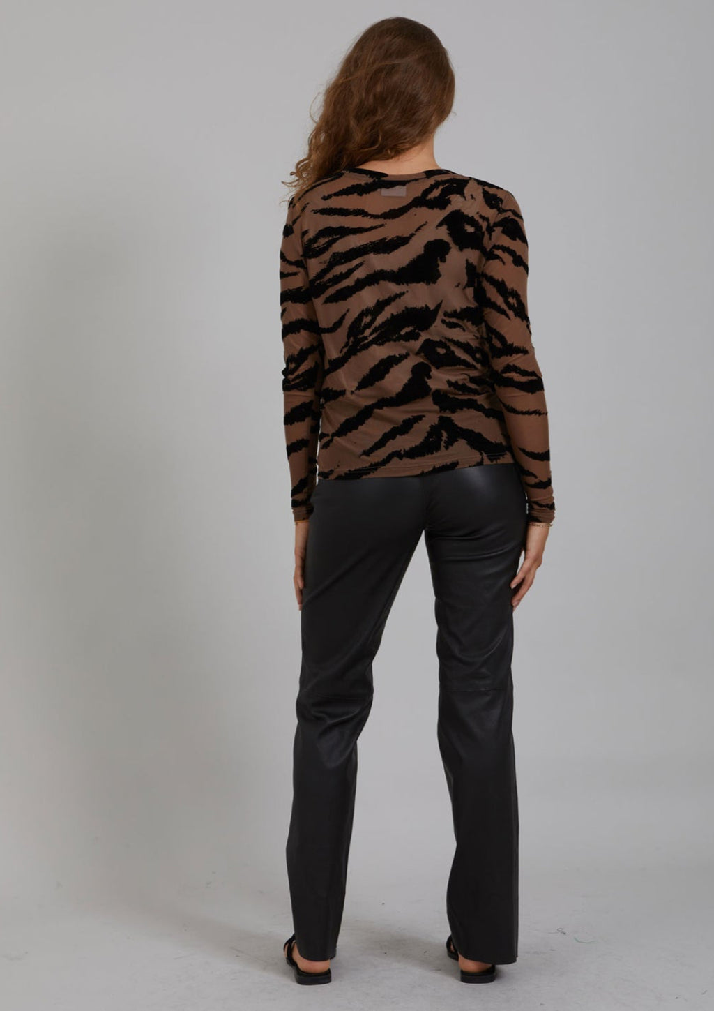 Zebra Print Mesh Top - Brown