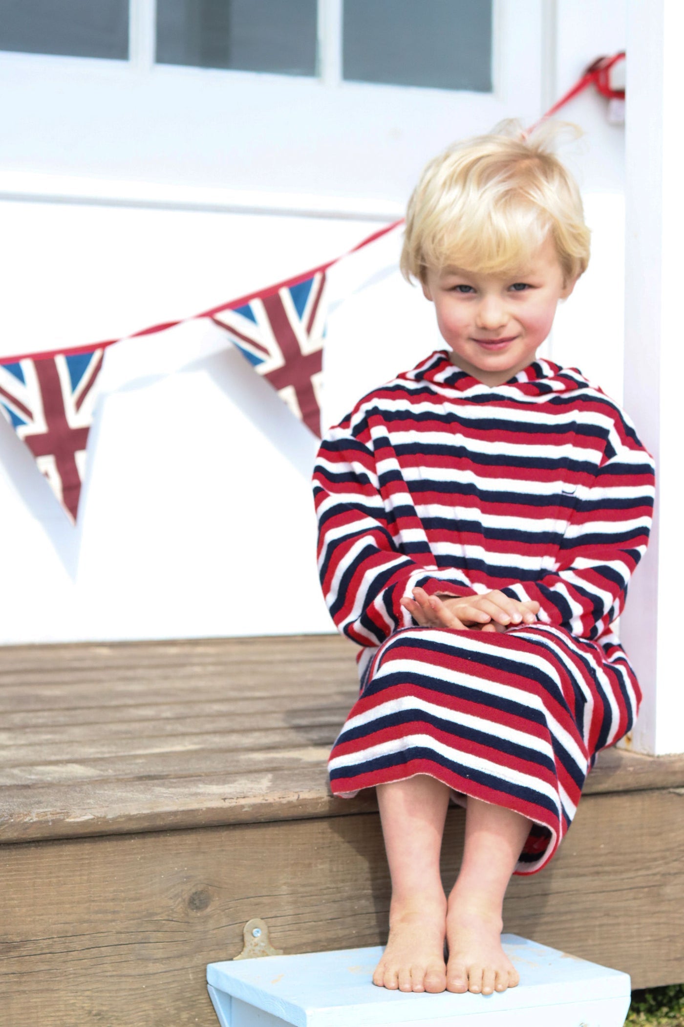Children's Hooded Towel Robe - Red/White/Blue