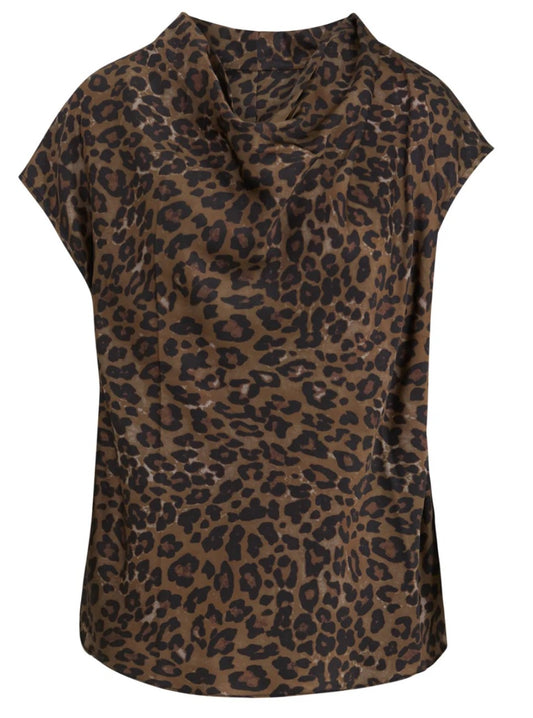 Top with Draped Neck - Dark Leo Print