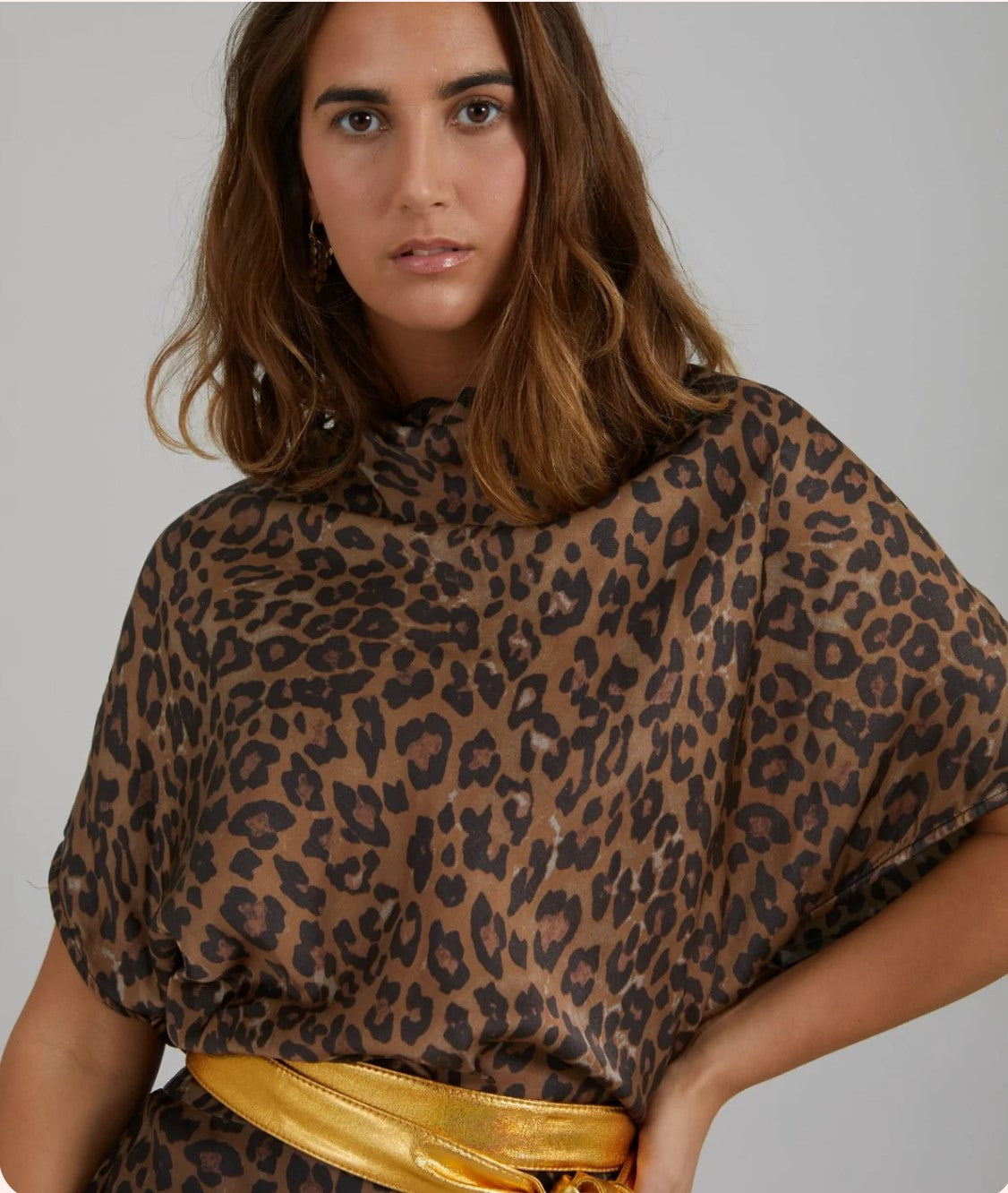 Top with Draped Neck - Dark Leo Print