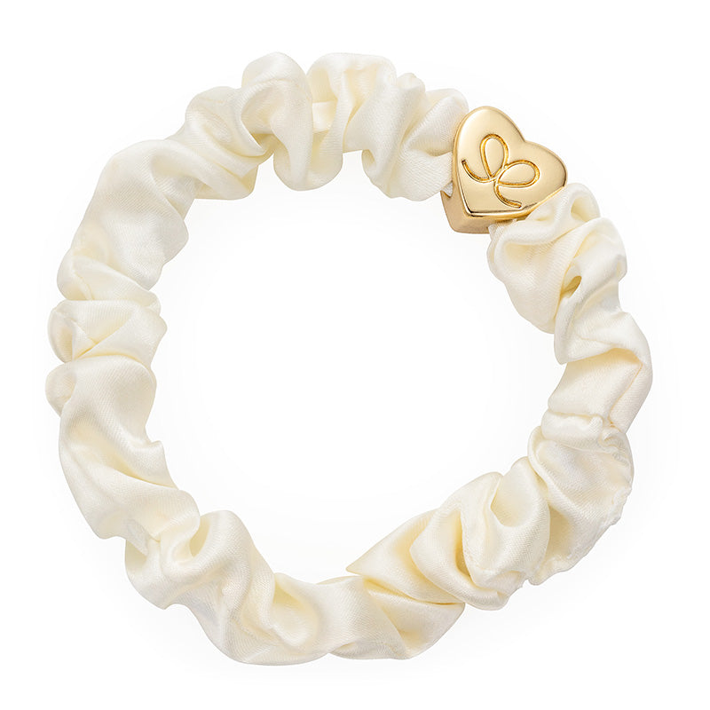 Gold Heart Silk Scrunchie - Cream