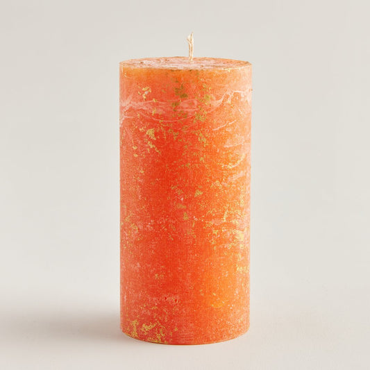Orange & Cinnamon Gold Marbled Pillar Candle