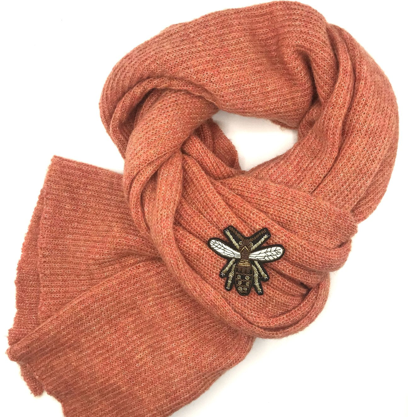 Coral Scarf With Grand Insect Pin