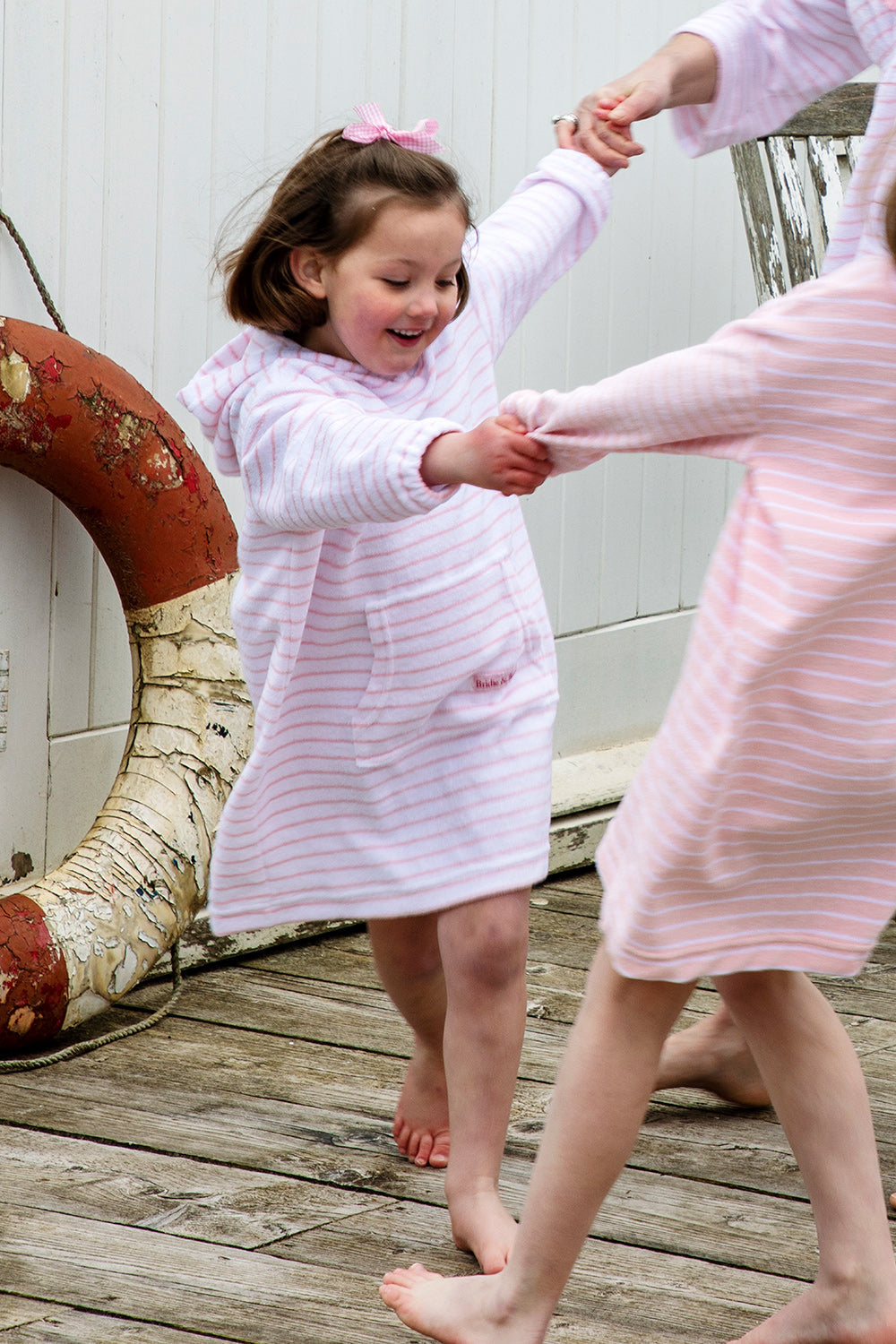 Children's Hooded Towel Robe - White/Rose