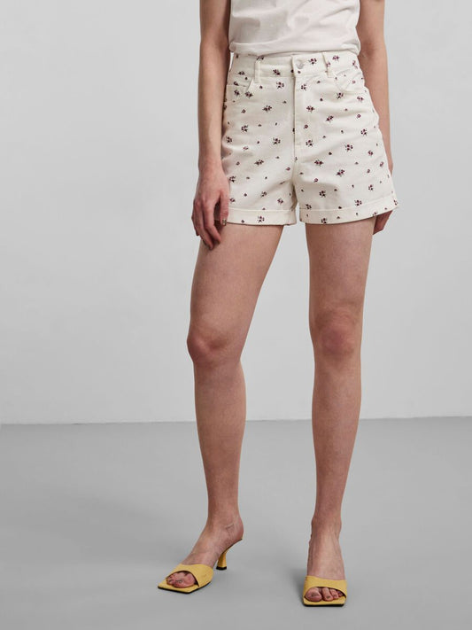 Pcelli High Waisted Shorts - White / Floral