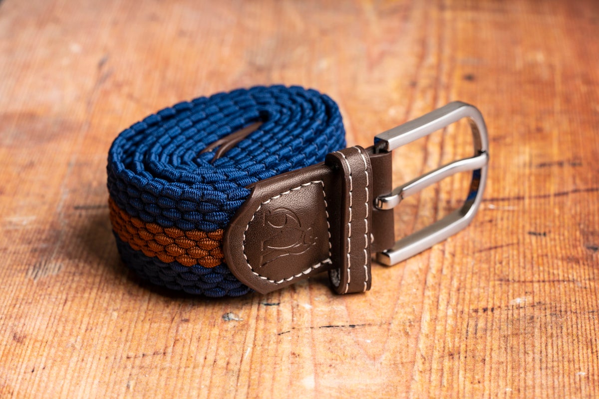 Recycled Woven Belt - blue/brown stripe