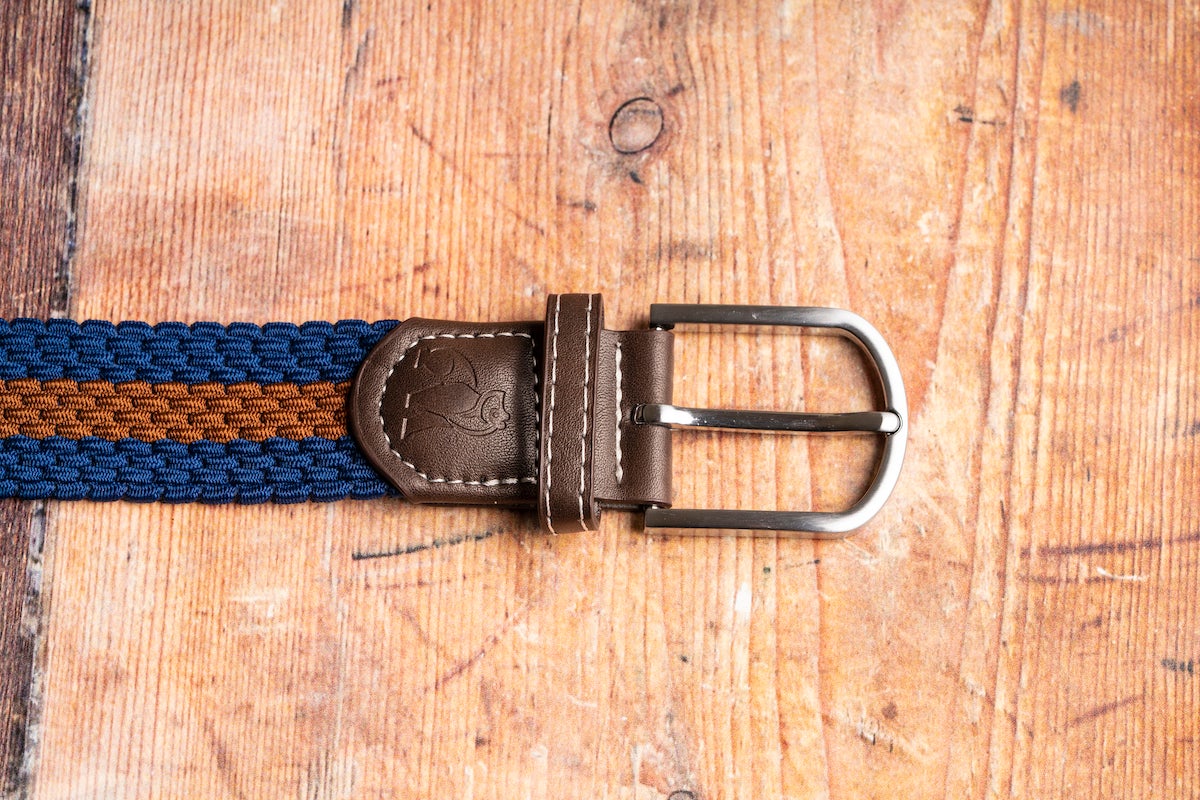 Recycled Woven Belt - blue/brown stripe