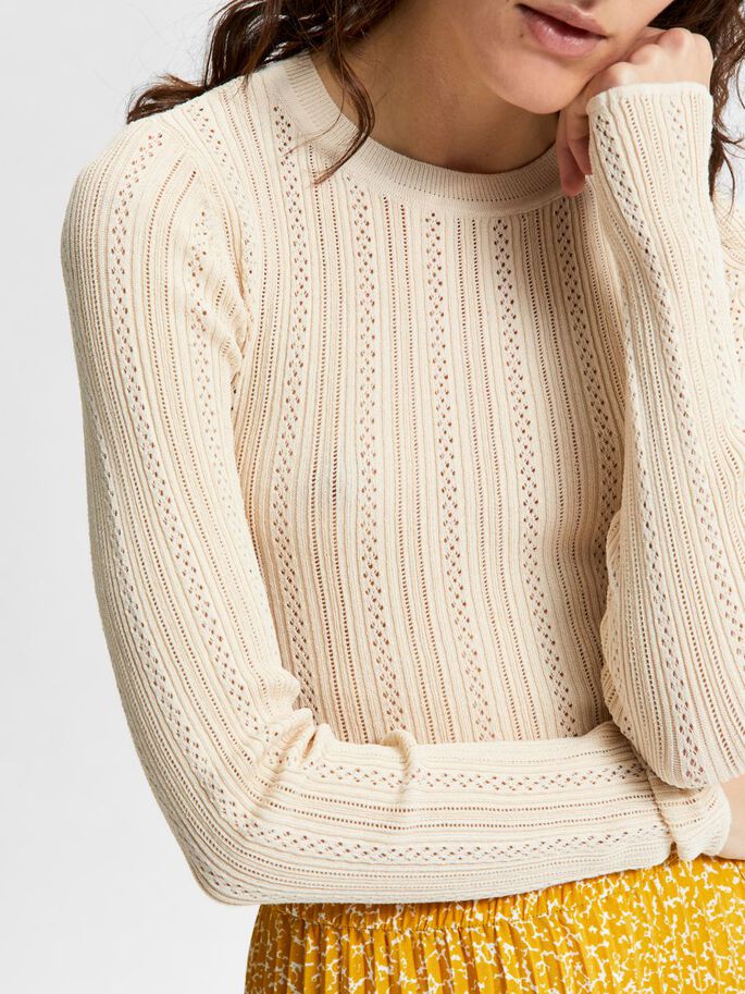 Long Sleeve Knit O-neck Pullover - Sandshell