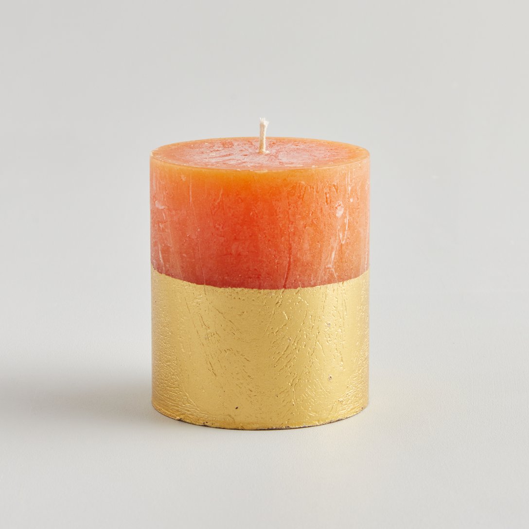 Orange & Cinnamon Gold Dipped Pillar Candle