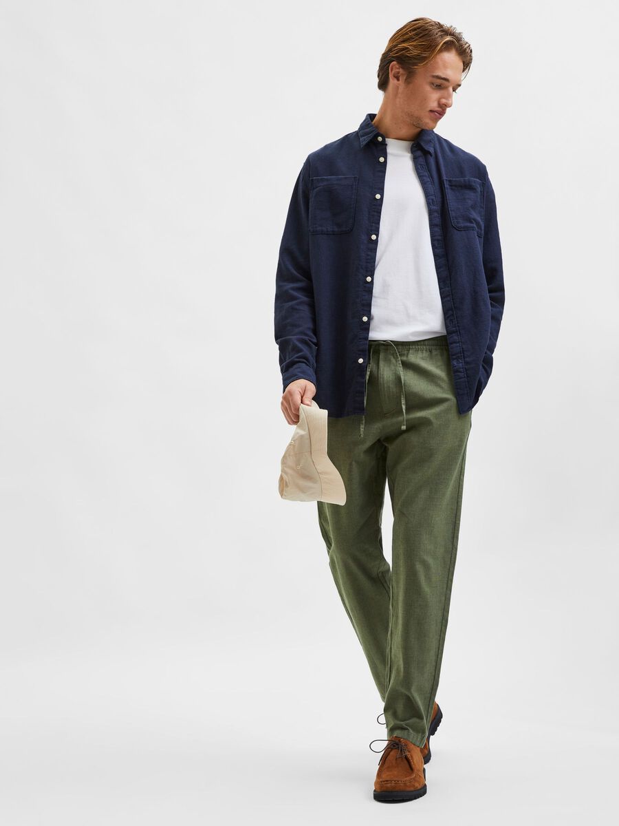 LINEN BLEND TROUSERS - OLIVE GREEN
