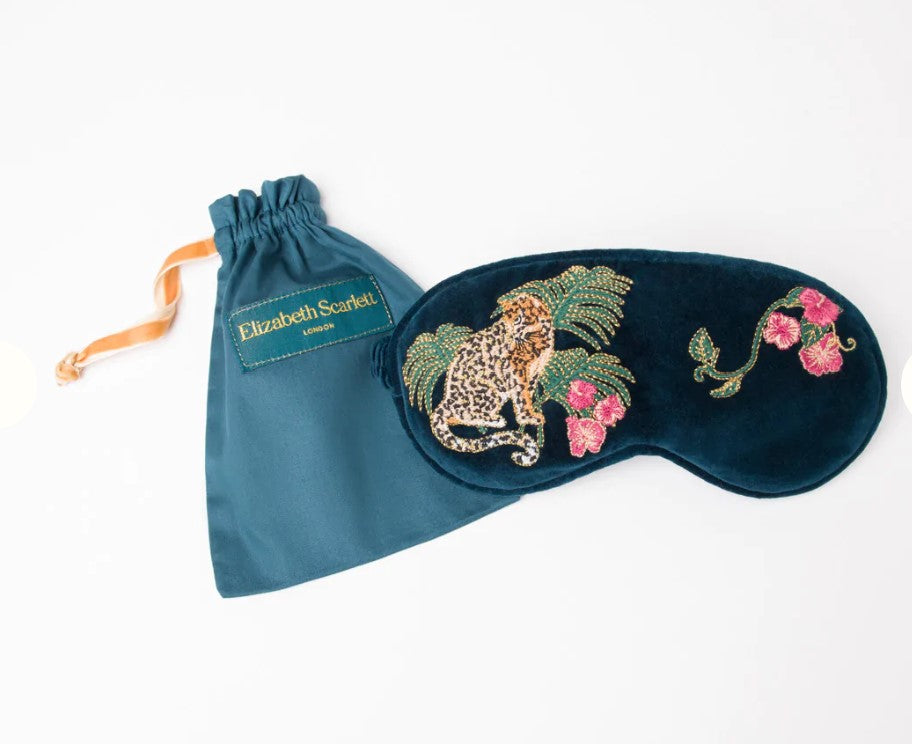 Luxury embroidered Jungle Jaguar Velvet Eye Mask