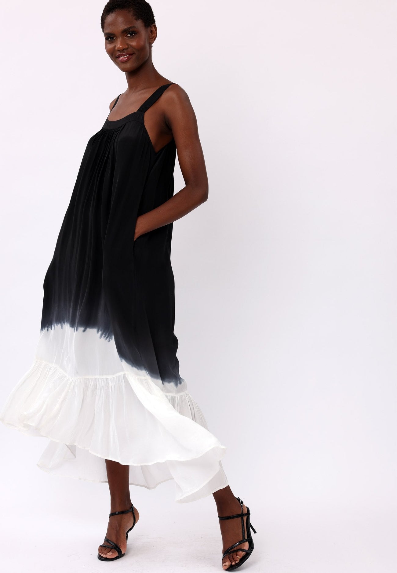 Black Dip Dye Printed Maxi Dress